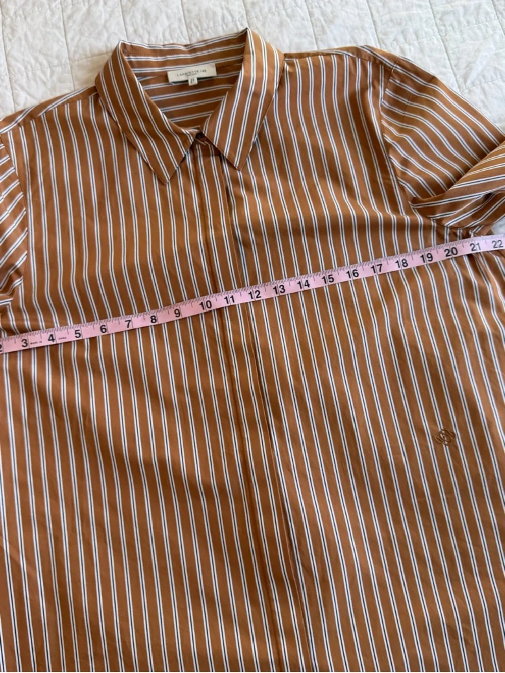 Lafayette 148 Ruxton Striped Button-Down Shirt XL Brown Tan - Picture 7 of 11
